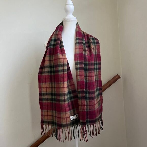 SOLD lambswool soft plaid winter next scarf Shepherds Land Pink Red Fringe - Picture 6 of 6